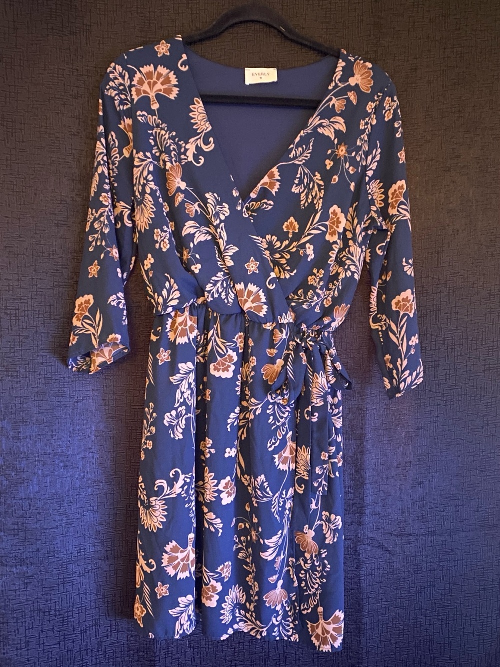Everly - 3/4ā Teal Mini Dress with Beige Floral Print size medium